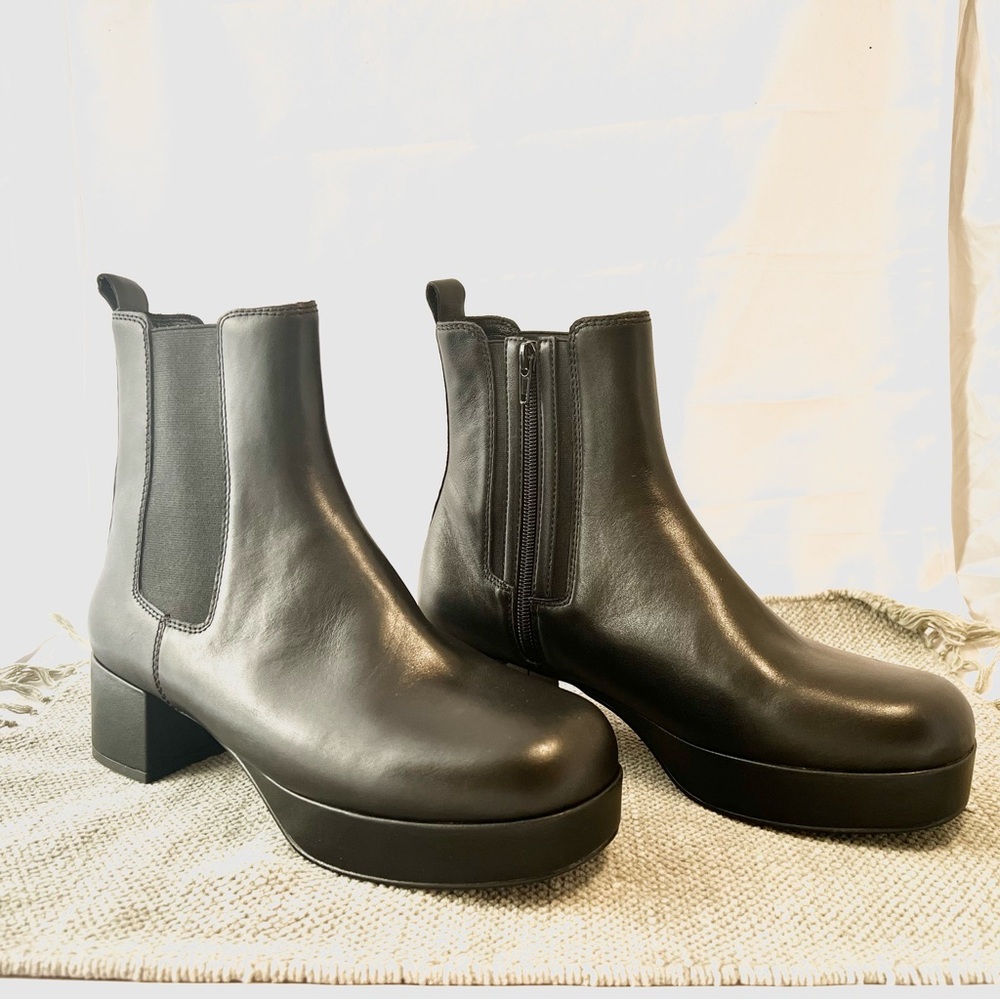 Black Genuine Leather Platform Boots